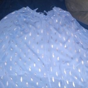 Jennifer Lopez periwinkle with silver feathers sheer overlay puffy XS tunic blou